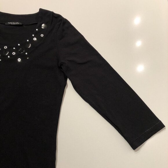 Betty Barclay Scoop Neck 3/4 Sleeve Top with Circle Detail Black + Silver Sz 8 - Picture 3 of 10